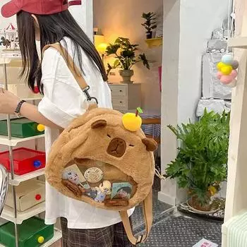 1-4 шт 2025 новый милый рюкзак двойного назначения Kapybara японский уродливый мультяшный дельфин плюшевая девочка сумка через плечо прозрачная сумка от боли
