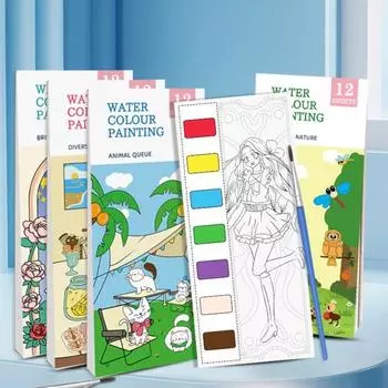 1/4 шт. Акварельная книга для рисования, детская акварельная книга с 21 ярким узором A