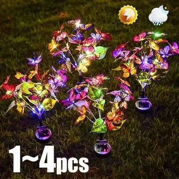 1-4 шт. бабочка светодиодный солнечный газонный светильник уличный водонепроницаемый колышек лампа декоративный искусственный цветок ночные огни светлячок сад двор 1PC