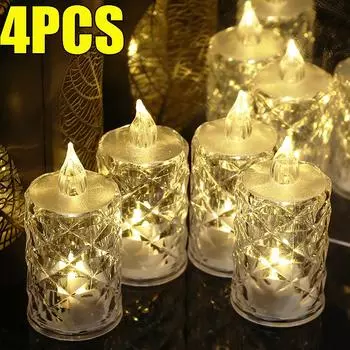 1/4 шт. беспламенные светодиодные свечи прозрачная оболочка хрустальная лампа портативный электронный ночник дата вечеринка праздник домашний декор 1PC