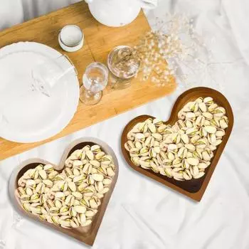 1/4 шт. Деревянный поднос для фруктов в форме сердца, поднос для грецких орехов, закусок, десертов, штабелируемый многоцелевой поднос для обеденного стола 1pc