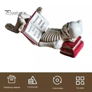 1/4 шт. Хэллоуин Череп Статуя Скелет Чтение Книги Скульптура Смола Настольное Украшение Для Спальни Гостиной Украшения Хэллоуина A