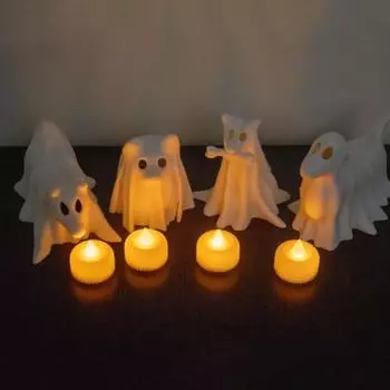 1/4 шт Хэллоуин Призрак Собака Ночной Светильник на Батарейках Смола Щенок Призрак Светодиодная Лампа Домашний Офис Спальня Внутреннее Украшение Орнамент E