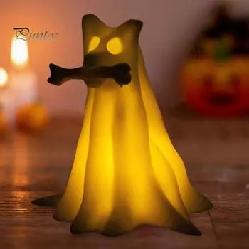 1/4 шт Хэллоуин Призрак Собака Ночной Светильник на Батарейках Смола Щенок Призрак Светодиодная Лампа Домашний Офис Спальня Внутреннее Украшение Орнамент E