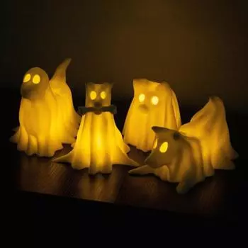 1/4 шт Хэллоуин Призрак Собака Ночной Светильник на Батарейках Смола Щенок Призрак Светодиодная Лампа E