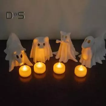 1/4 шт Хэллоуин Призрак Собака Ночной Светильник на Батарейках Смола Щенок Призрак Светодиодная Лампа Домашний Офис Спальня Внутреннее Украшение Орнамент E