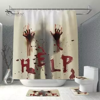1/4 шт. Комплект занавесок для ванной комнаты с кровавым отпечатком руки, ужасным принтом призрака и тени, нескользящий коврик для пола, декор для ванной комнаты в стиле «дом с привидениями на Хэллоуин» 1pc