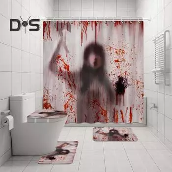 1/4 шт. Комплект занавесок для ванной комнаты с кровавым отпечатком руки, ужасным принтом призрака и тени, нескользящий коврик для пола, декор для ванной комнаты в стиле «дом с привидениями на Хэллоуин» 1pc