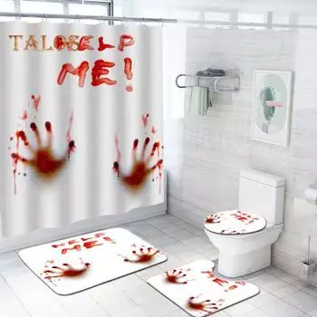 1/4 шт. Комплект занавесок для ванной комнаты с кровавым отпечатком руки, ужасным принтом призрака и тени, нескользящий коврик для пола, декор для ванной комнаты в стиле «дом с привидениями на Хэллоуин» 1pc