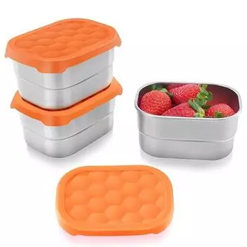 1/4 шт. Контейнеры для закусок из нержавеющей стали, 8 унций, герметичные небольшие контейнеры для еды с силиконовыми крышками, складные, экономящие место ланч-боксы 1pc