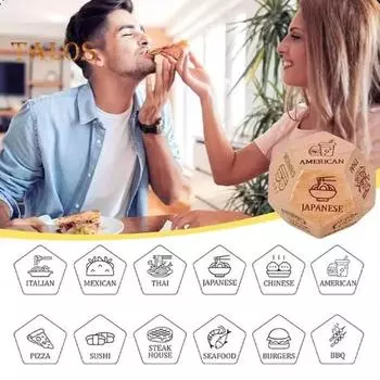 1/4 шт. кубик для свидания, пара, еда, решение, деревянные игральные кости с 12 вариантами еды, пицца, бургер, китайская кухня A