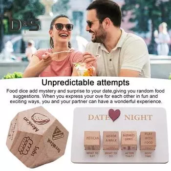 1/4 шт. кубик для свидания, пара, еда, решение, деревянные игральные кости с 12 вариантами еды, пицца, бургер, китайская кухня A