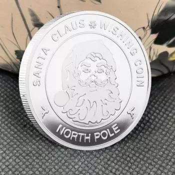 1/4 шт. монета Санта-Клауса, резная рождественская медаль в виде лося, металлическая памятная круглая медальон 1pc золотистый