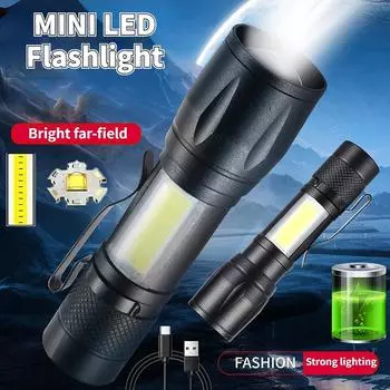 1-4 шт. мощный перезаряжаемый светодиодный фонарик с мини-зумом, уличный кемпинг, сильная лампа, водонепроницаемый фонарик 1 PCS чёрный