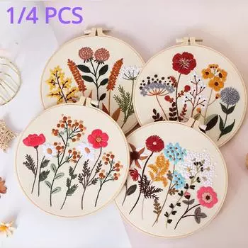 1/4 шт. набор для вышивания цветов и растений, включая пяльцы 1 PCS красный