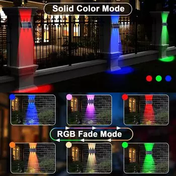 1-4 шт., настенный светильник на солнечной батарее RGB, уличный, современный, с изменением цвета вверх и вниз, для заднего двора, сада, крыльца, бассейна