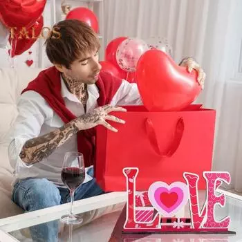 1/4 шт. Настольная табличка ко Дню святого Валентина с основанием, деревянная, фермерская, с сердцем, надписью, настольный многослойный поднос, украшение, романтический подарок A