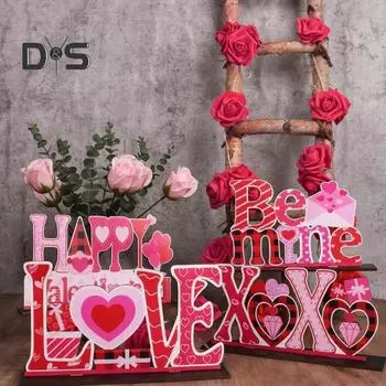 1/4 шт. Настольная табличка ко Дню святого Валентина с основанием, деревянная, фермерская, с сердцем, надписью, настольный многослойный поднос, украшение, романтический подарок A