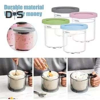 1/4 шт. пинты и крышки Creami для охладителя банок для мороженого Ninja, контейнеры для хранения мороженого без бисфенола А, пригодные для мытья в посудомоечной машине, совместимые с NC299AMZ NC300s синий