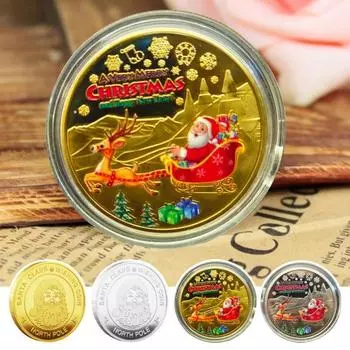 1/4 шт., резная рождественская монета Санта-Клауса, металлическая медаль в виде лося, памятный медальон, круглая коллекционная монета, украшение для домашнего офиса и стола 1pc Elk золотистый