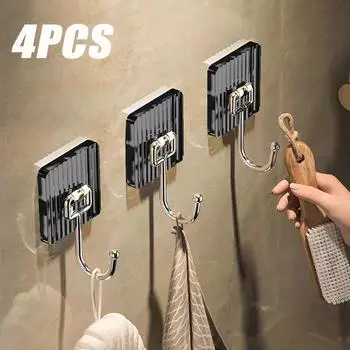 1-4 шт. Роскошные настенные крючки без проколов, прочная липкая вешалка для одежды, сумка для полотенец, органайзер для кухонной двери, простая установка 1pc серебряный