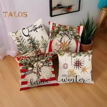 1/4 шт. рождественские наволочки Рождественская елка/Шар/Листья эвкалипта/Перчатки льняные наволочки для зимнего декора дома в фермерском доме 45x45cm B
