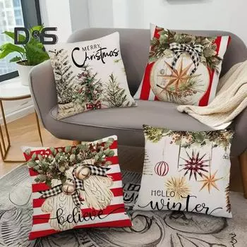 1/4 шт. рождественские наволочки Рождественская елка/Шар/Листья эвкалипта/Перчатки льняные наволочки для зимнего декора дома в фермерском доме 45x45cm B