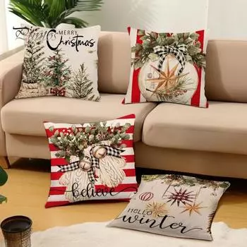 1/4 шт. рождественские наволочки Рождественская елка/Шар/Листья эвкалипта/Перчатки льняные наволочки для зимнего декора дома в фермерском доме 45x45cm B