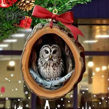 1/4 шт. Рождественские украшения в виде животных, 2D, плоские акриловые украшения в виде совы, лесные животные, подвесные украшения для дома, елки, автомобиля, декор B
