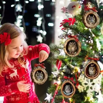 1/4 шт. Рождественские украшения в виде животных, 2D, плоские акриловые украшения в виде совы, лесные животные, подвесные украшения для дома, елки, автомобиля, декор A