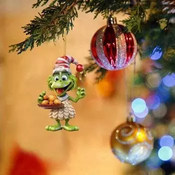 1/4 шт. Рождественское елочное украшение в виде зеленого эльфа, подвесные украшения, акриловый плоский кулон B