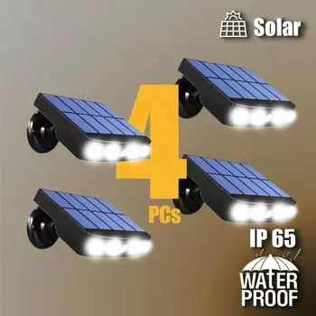 1-4 шт. солнечный светодиодный светильник, уличный датчик движения, декоративный светильник для мониторинга, балконный водонепроницаемый прожектор, 4 светодиодный солнечный садовый светильник 1PC black Cold