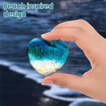 1/4 шт. Стеклянное пляжное карманное сердце, украшение из морского стекла в форме сердца с пляжем и волнами, пляжный декор в форме сердца 220,4 дюйма