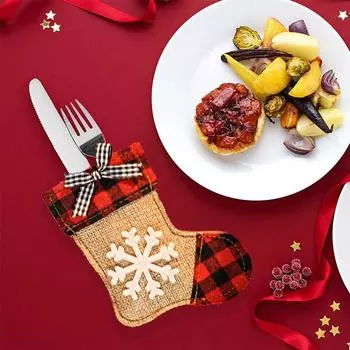 1/4 шт., вечерние Рождественские сумки для столовых приборов, домашняя клетчатая ткань, обеденный ужин, ножи, украшения, украшения