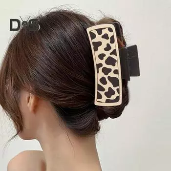 1/4 шт., заколка для волос с когтями для ванны и головы, заколка для волос с принтом коровы в стиле вестерн, цветочный дизайн, большие аксессуары для волос из искусственной кожи A