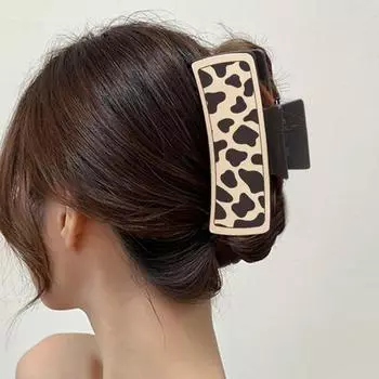 1/4 шт., заколка для волос с когтями для ванны и головы, заколка для волос с принтом коровы в стиле вестерн, цветочный дизайн, большие аксессуары для волос из искусственной кожи A