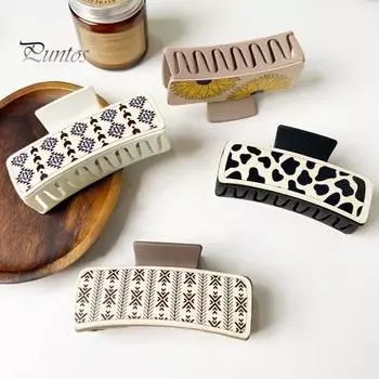 1/4 шт., зажим-коготь в стиле вестерн из искусственной кожи, нескользящий, сильная фиксация, винтажный зажим для волос для женщин и девочек, длинные, густые, тонкие, вьющиеся, эстетические аксессуары для волос D