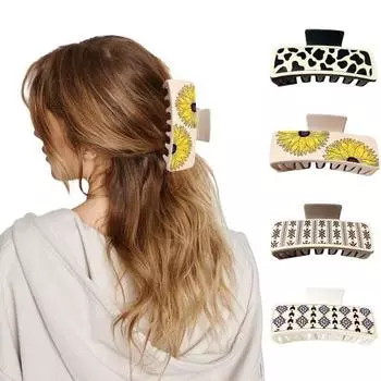 1/4 шт., зажим-коготь в стиле вестерн из искусственной кожи, нескользящий, сильная фиксация, винтажный зажим для волос для женщин и девочек, длинные, густые, тонкие, вьющиеся, эстетические аксессуары для волос A