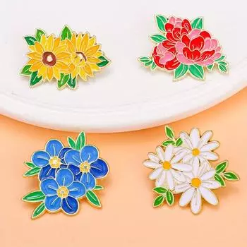 1/4 шт. Значок из сплава Аксессуары для одежды Пион Синяя брошь Подарки Солнце Хризантема Брошь Аксессуары для сумок 4 стиля 1pcs