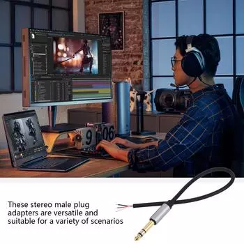 1/4 TS Plug to Bare Speaker Wire Audio Cable to 6.35mm Male Mono Adapter Replacement Open End 30cm 12inch