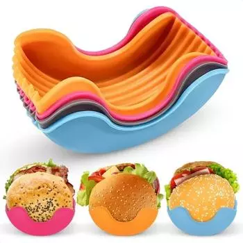 1/4pcs Silicone Burger Tray Reusable Sandwich Burger Rack Burger Tool Holder Shelf Storage Gadgets Dining Bar Kitchen Tools серый