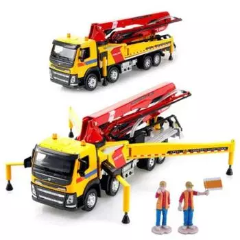 1/50 Бетононасос Игрушечная машинка Литая металлическая модель транспортного средства Инерционный механизм Звук и свет Миниатюрная коллекция Подарок для мальчика