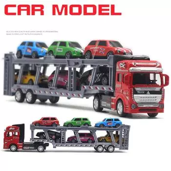 1/50 литой автомобильный транспортер с 6 маленькими автомобилями полуприцеп прицеп модель игрушечная машина 1/50-Size:32.2*9*4.5cm красный