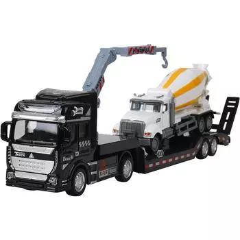 1/50 Масштаб Литые металлические игрушечные машинки Полугрузовик поставляется с мини-прицепом для бетономешалки, игрушечными машинками из сплава, игровыми наборами для детей, подарок на Рождество и день рождения 1/50-Size:33*7*5cm чёрный