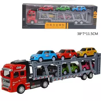 1/50 масштаб, литые металлические игрушечные машинки, полугрузовик с 6 мини-автомобилями, игровые наборы игрушечных машин из сплава для детей, мальчиков, подарок на Рождество и день рождения 1/50-Size:32.2*9*4.5cm красный