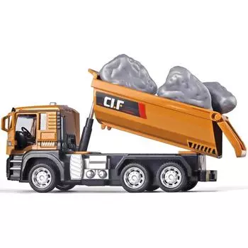 1/50 самосвал, металлические литые под давлением строительные грузовики, игрушка-самосвал с откатным механизмом со светом и звуком, самосвал с металлической кабиной, детские строительные игрушки 1/50-Size:16*6*6.5cm жёлтый