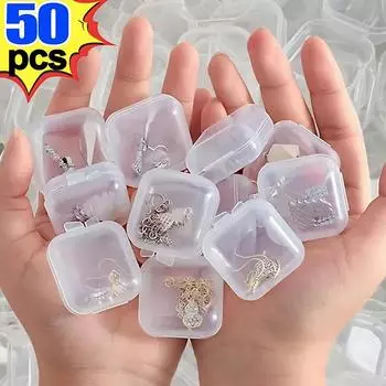 1-50 шт./лот мини квадратный ящик для хранения прозрачный пластиковый откидной чехол маленький чехол для таблеток драгоценности пылезащитный пакет коробки для хранения оптовая продажа