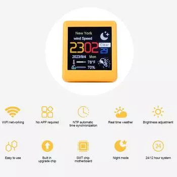 1.54 Inches Small Portable Smart Touch Wifi Weather Station Display Weather Temperature Humidity Type-C Charge оранжевый