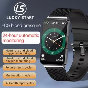 1,57-дюймовый сенсорный экран SmartWatch для мужчин и женщин, ЭКГ+ППГ, термометр кислорода в крови, измерение, водонепроницаемые умные часы для здоровья для Android ios Silicon чёрный