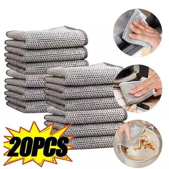 1/5/10/20 шт. Нецарапающаяся проволочная тряпка для мытья посуды, проволочная тряпка для чистки раковин, кастрюль, сковородок, многоцелевые проволочные тряпки для мытья посуды для влажной и сухой уборки, многоразовые 1 PC